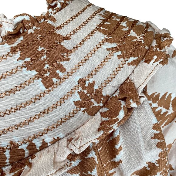 Current Air Anthropologie Womens Top Size XS XSmall Smocked Collar Tan Botanical - Picture 6 of 8